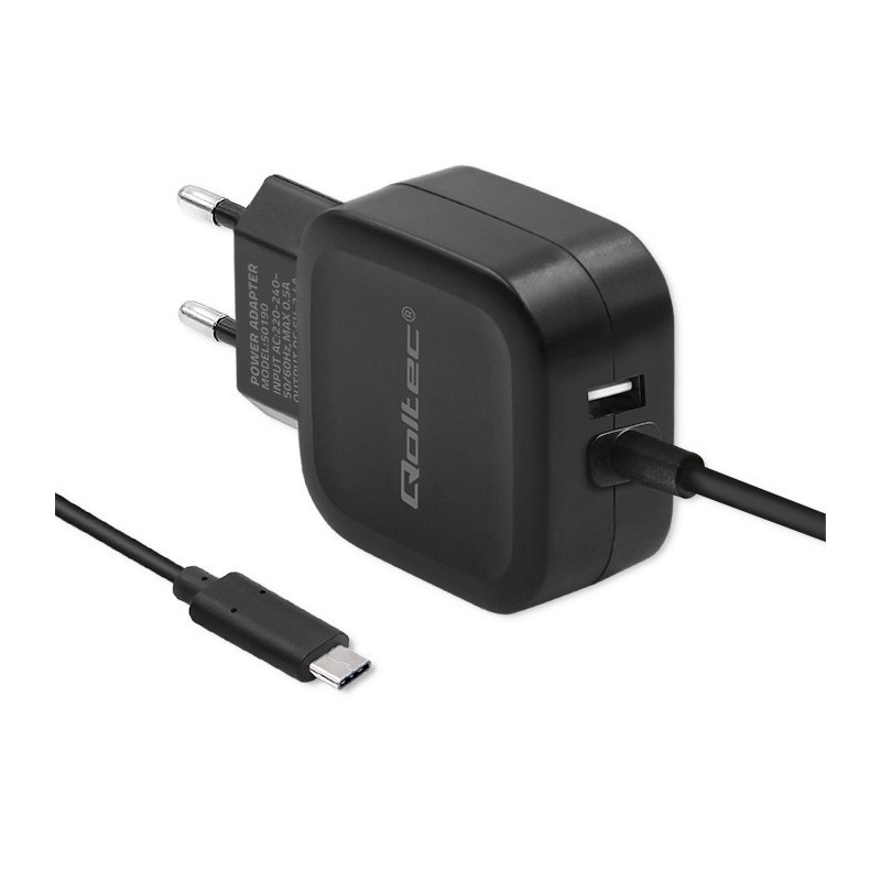 Ładowarka sieciowa Qoltec 17W 5V 3,4A USB+USB type-C