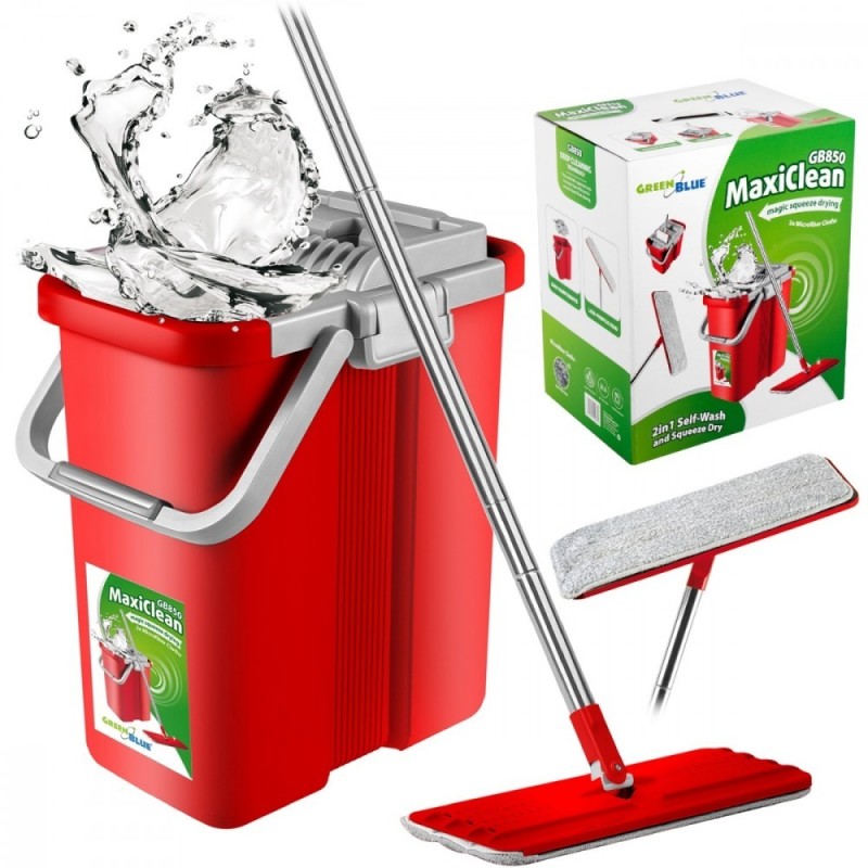 Mop płaski Greenblue GB850 z wiadrem i wyciskaczem MaxiClean + dwa wkłady