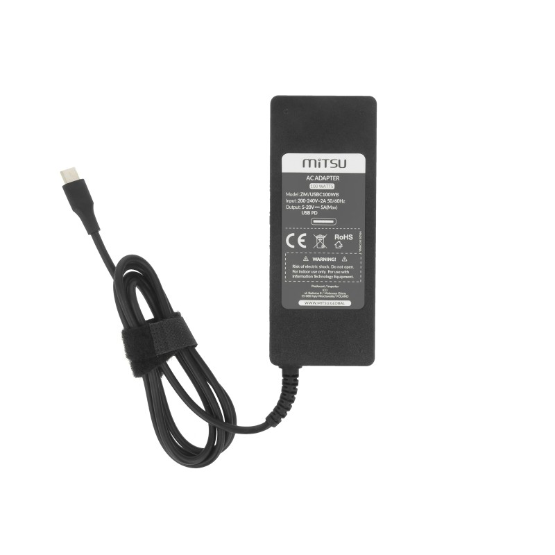 Zasilacz sieciowy Mitsu 100W USB-C, USBC, 5-20V, 3-5A (black… | PartsPC.pl