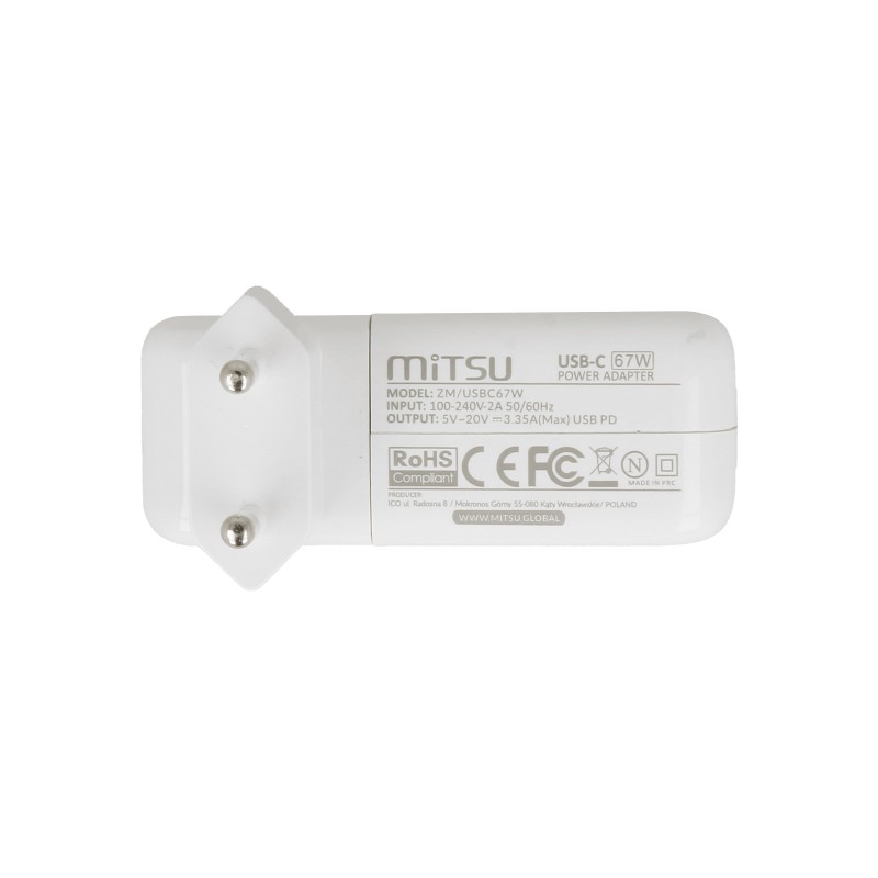 Zasilacz sieciowy Mitsu 67W USB-C, USBC, 5-20V, 3-3.35... | PartsPC.pl