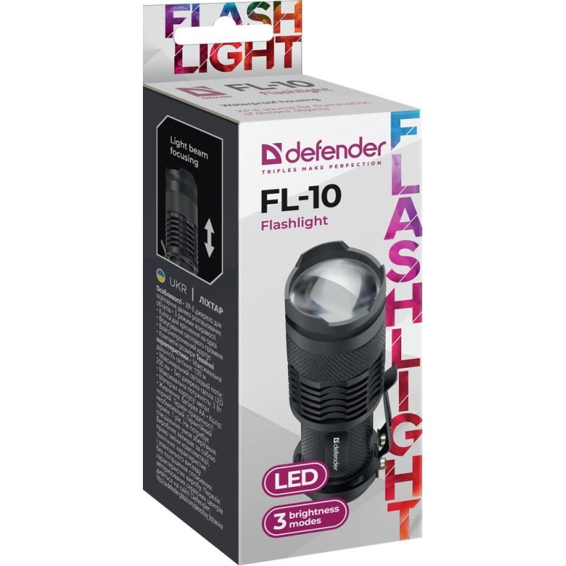 Latarka Defender FL-10, XP-E, 3 tryby, metalowa obudowa | PartsPC.pl
