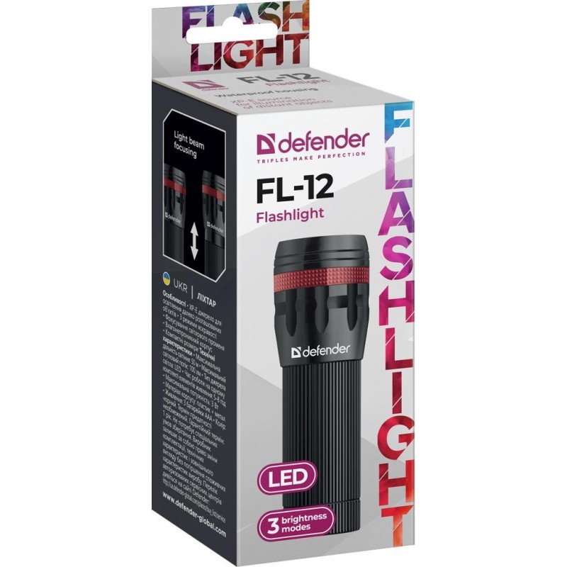 Latarka Defender FL-12, XP-E, 3 tryby, metalowa obudowa | PartsPC.pl