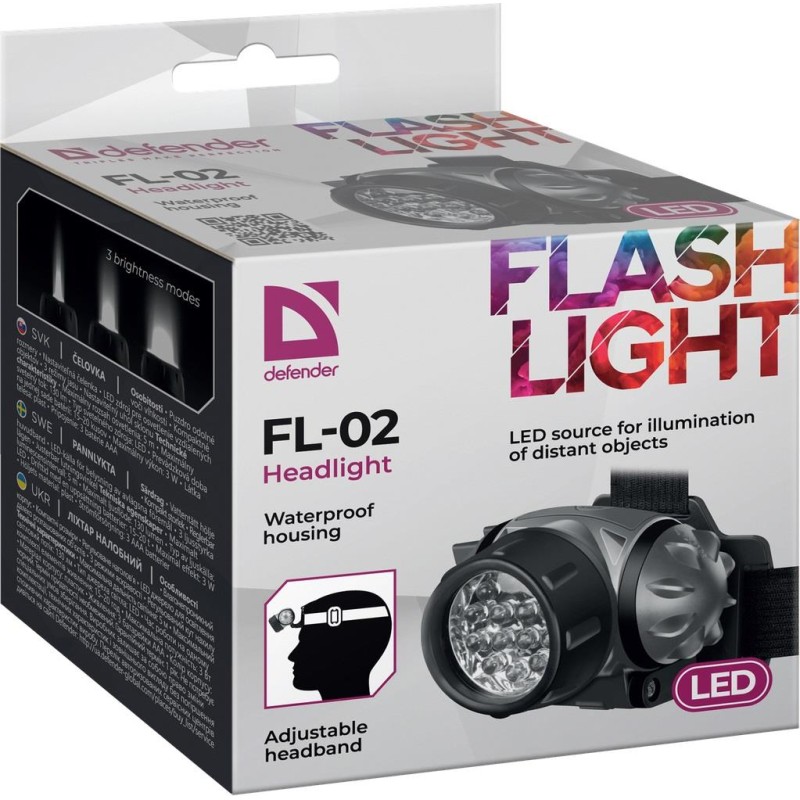Latarka Defender FL-02, LED, 3 tryby, czołowa | PartsPC.pl