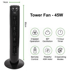 Wentylator kolumnowy GreenBlue GB645 45W z 3 poziomami siły nawiewu, 82cm
