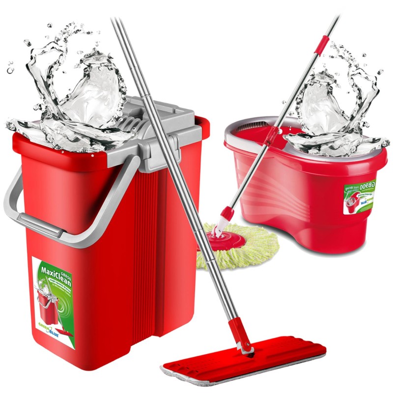 Mop płaski Greenblue GB850 z wiadrem i wyciskaczem MaxiClean + dwa wkłady