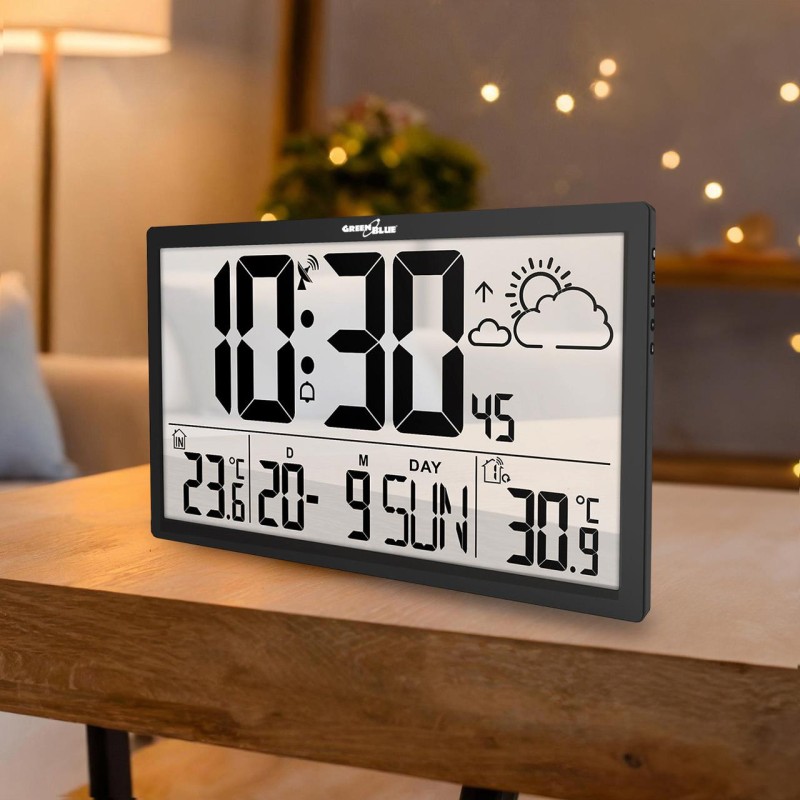 Zegar ścienny LCD bardzo duży GreenBlue GB218 temperatura, d… | PartsPC.pl