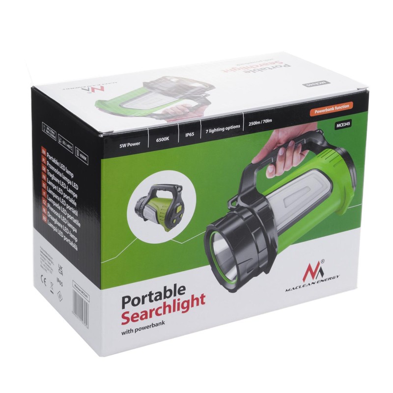 Latarka LED 3w1 Maclean MCE345, funkcja powerbanku, 3 tryby świecenia, 5W