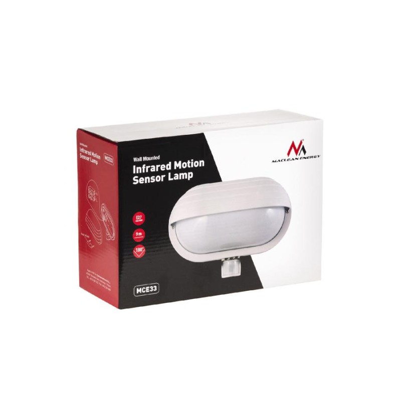 Plafon ścienny Maclean MCE33W z czujnikiem ruchu PIR 60W 180° biały