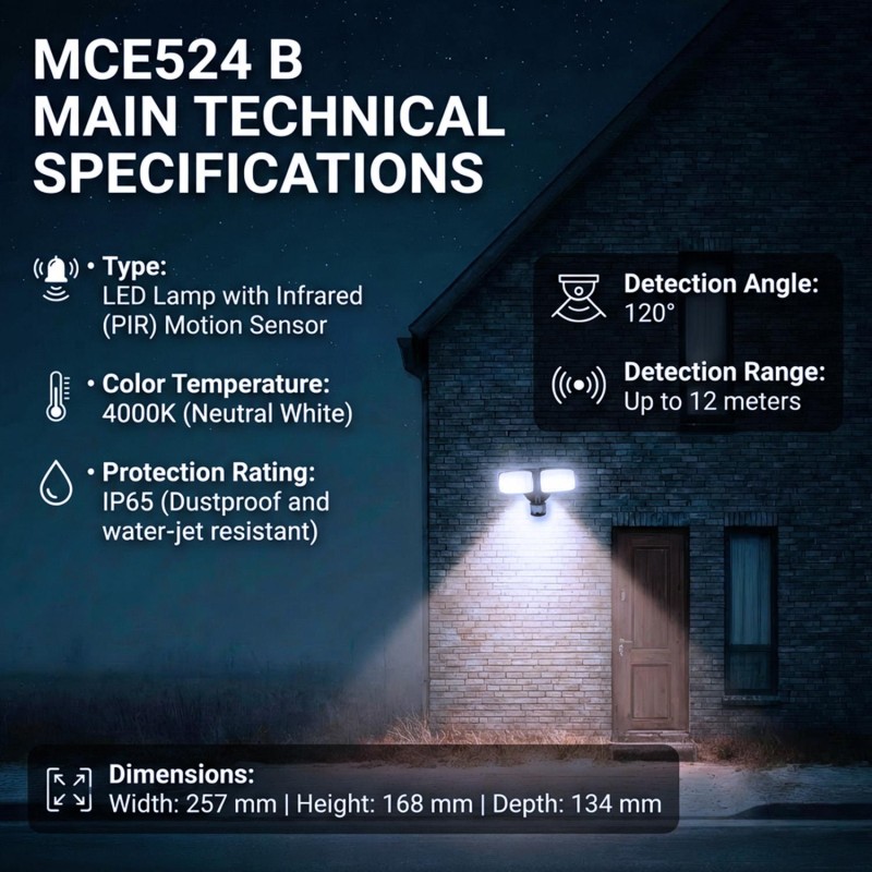 Lampa LED Maclean MCE524 B, z czujnikiem PIR, 20W, 1500lm, I… | PartsPC.pl