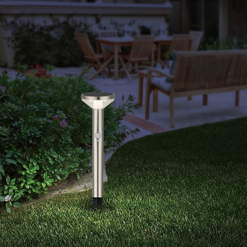 Lampa solarna LED z czujnikiem Maclean MCE465 C/M, chrom mat, IP44, 3 tryby