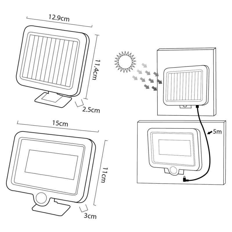 Naświetlacz LED solarny z czujnikiem ruchu Maclean MCE438 IP44, 5W, 400lm,