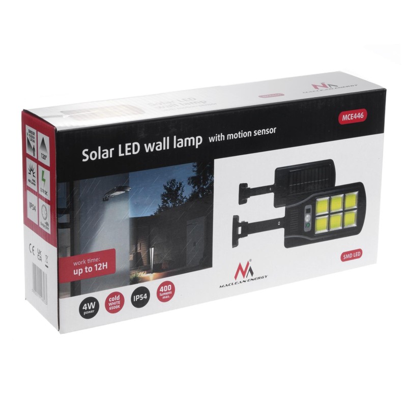 Lampa uliczna solarna LED Maclean MCE446 z czujnikiem ruchu i pilotem IP54,