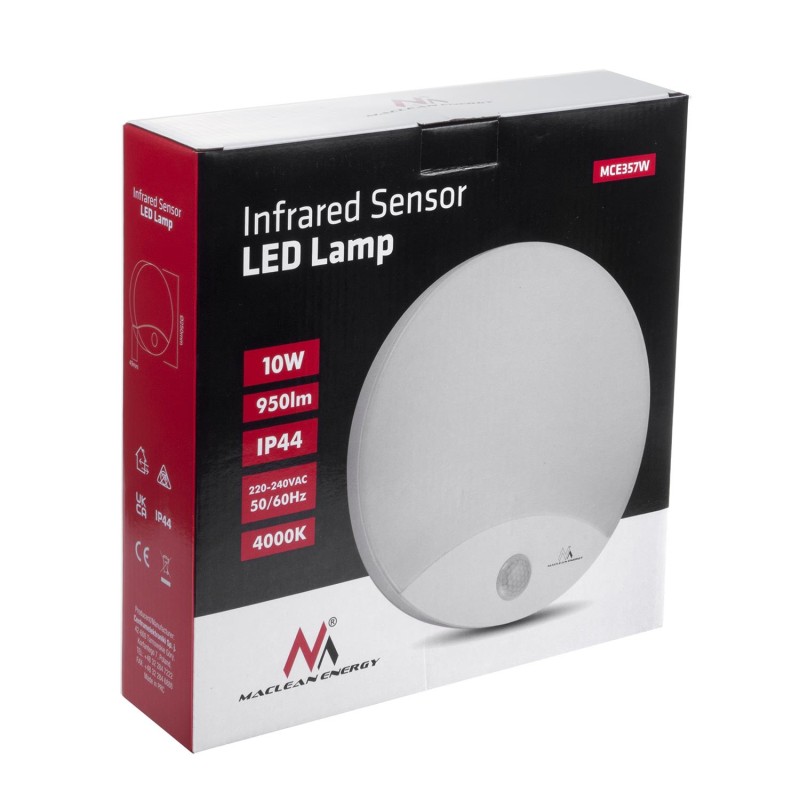 Lampa LED z czujnikiem ruchu Maclean MCE357 W, na podczerwień, kolor biały,