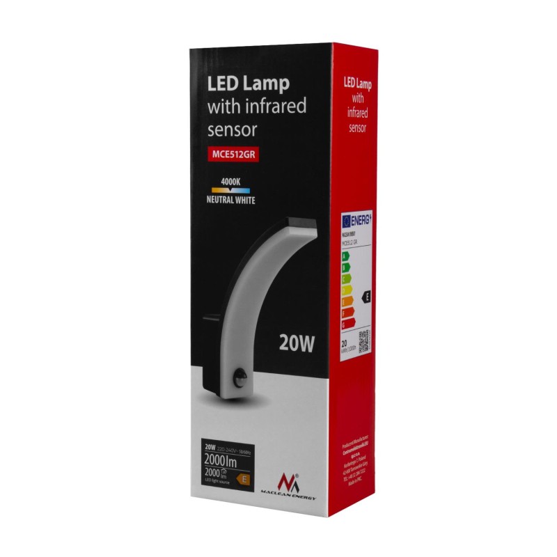 Lampa LED z czujnikiem ruchu Maclean MCE512 GR, czujnik ruchu PIR, kolor
