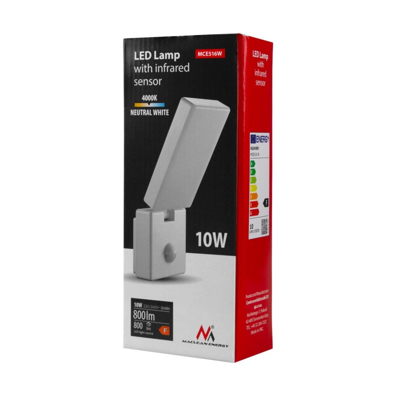 Lampa LED z czujnikiem ruchu Maclean MCE516 W, czujnik ruchu PIR, kolor