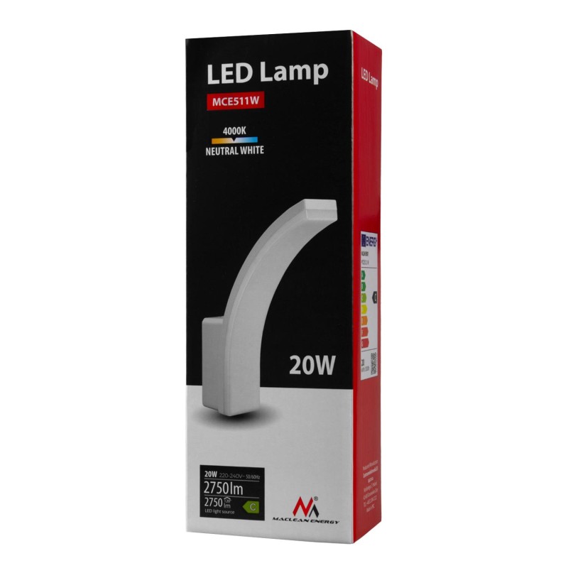 Lampa LED Maclean MCE511 W, kolor biały, 20W, IP65, 2750lm, barwa neutralna