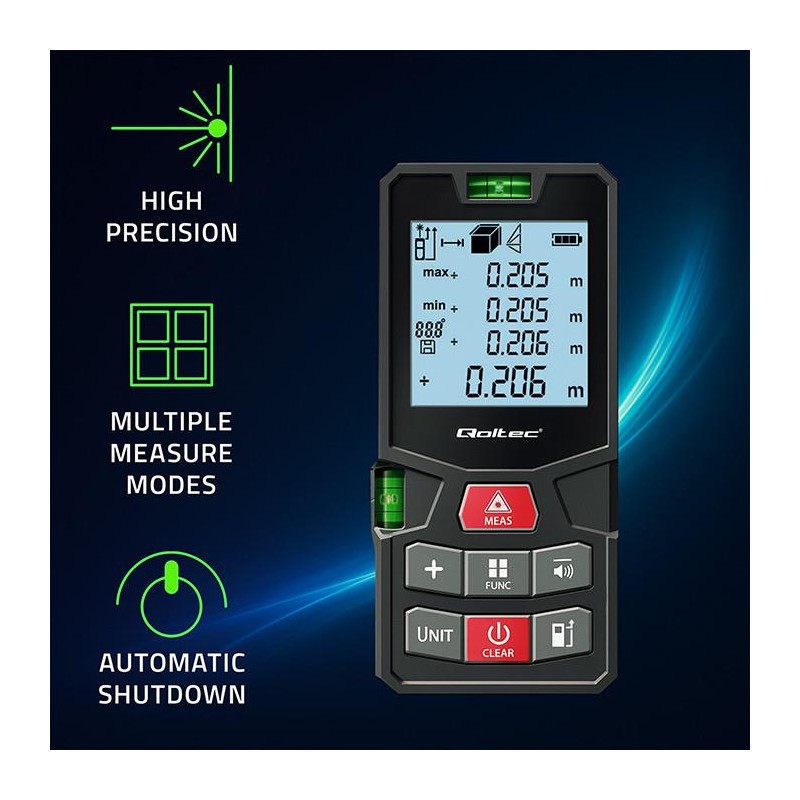 Dalmierz Qoltec laserowy z poziomicą | podświetlany LCD | 50… | PartsPC.pl