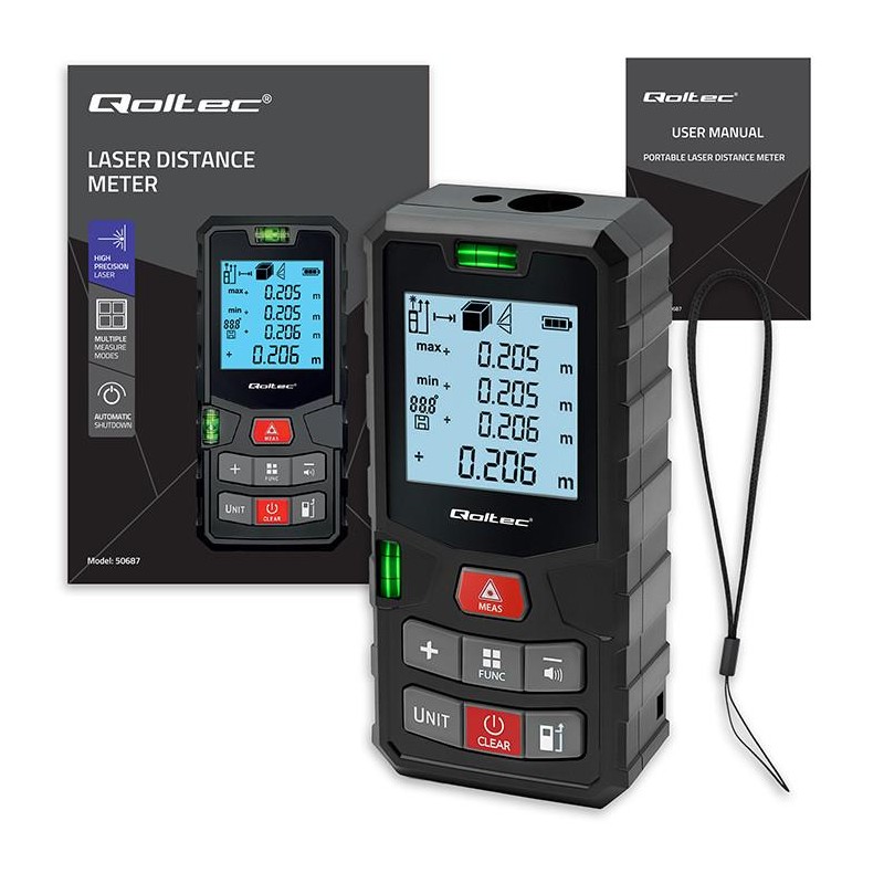 Dalmierz Qoltec laserowy z poziomicą | podświetlany LCD | 50… | PartsPC.pl