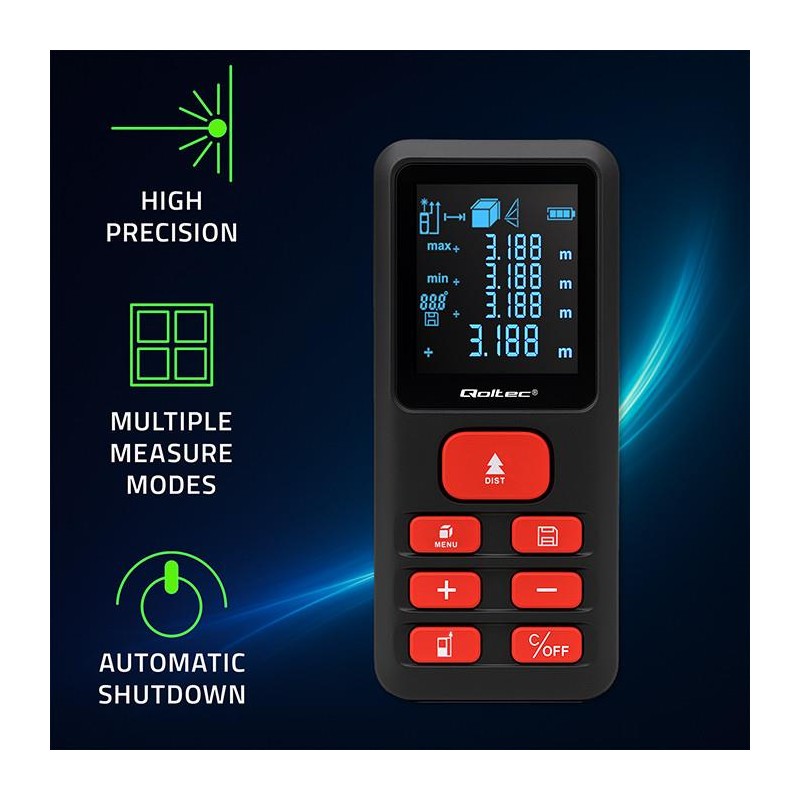 Dalmierz Qoltec laserowy z poziomicą | podświetlany LCD | 50… | PartsPC.pl