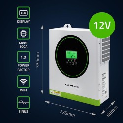 Inwerter solarny Qoltec hybrydowy Off-Grid 1500W | 100A | 12… | PartsPC.pl