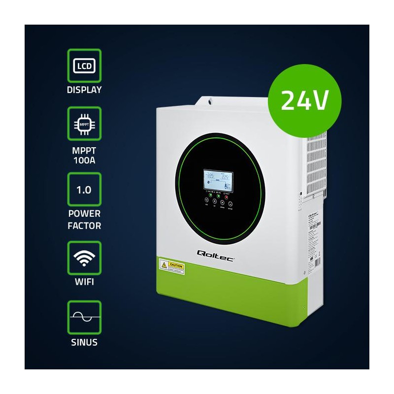 Inwerter solarny Qoltec hybrydowy Off-Grid 3500W | 100A | 24… | PartsPC.pl