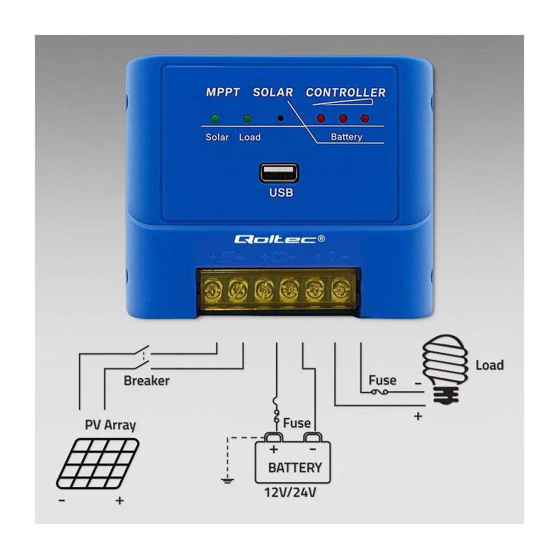 Regulator ładowania MPPT Qoltec solarny 15A do zasilania odb… | PartsPC.pl