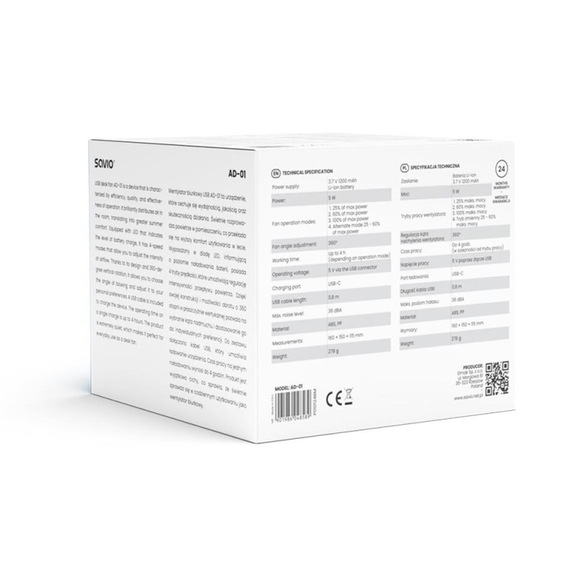 Wentylator biurkowy USB SAVIO AD-01 | PartsPC.pl
