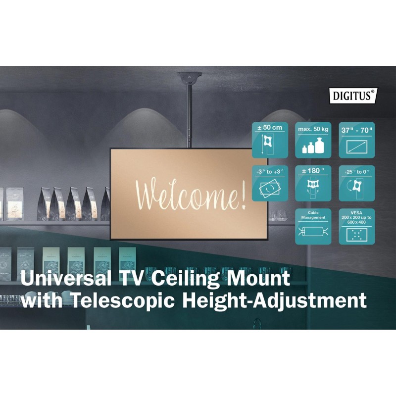 Uchwyt sufitowy DIGITUS TV 37"-70" 50kg, z regulacją... | PartsPC.pl