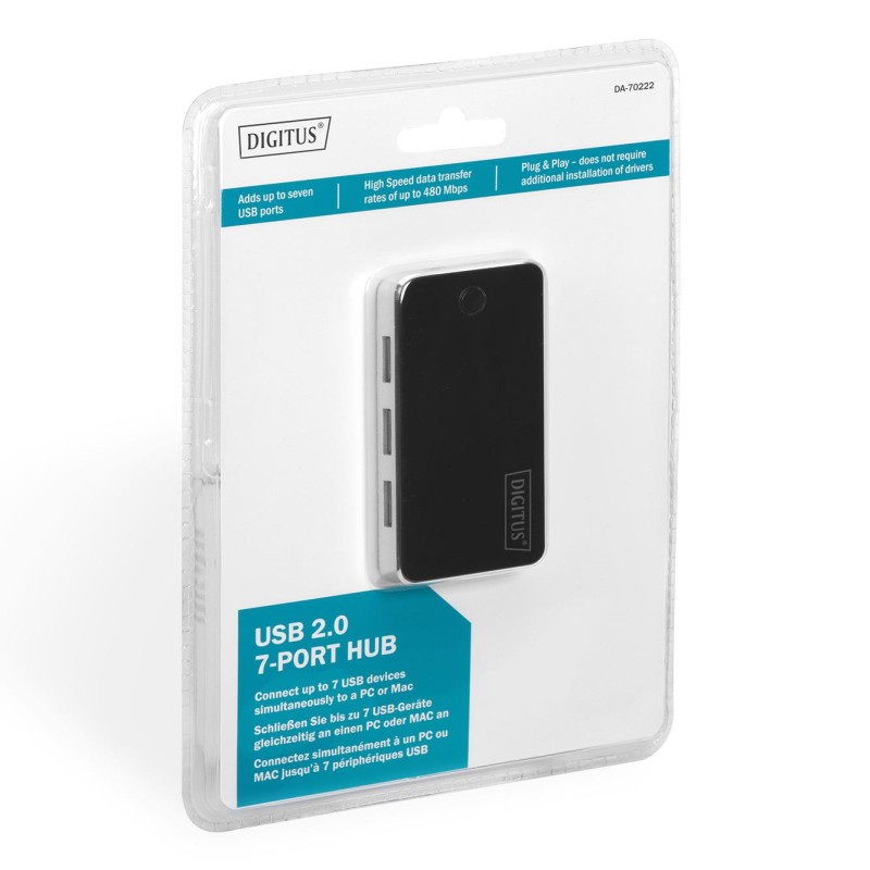 Hub USB DIGITUS DA-70222 7xUSB 2.0, aktywny, czarny | PartsPC.pl