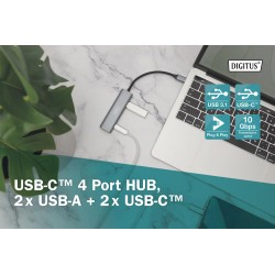Hub USB Typ C DIGITUS 4-portowy 2x USB-A, 2x USB-C alu... | PartsPC.pl