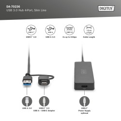 Hub USB 3.0/Koncentrator DIGITUS 4-portowy SlimLine US... | PartsPC.pl