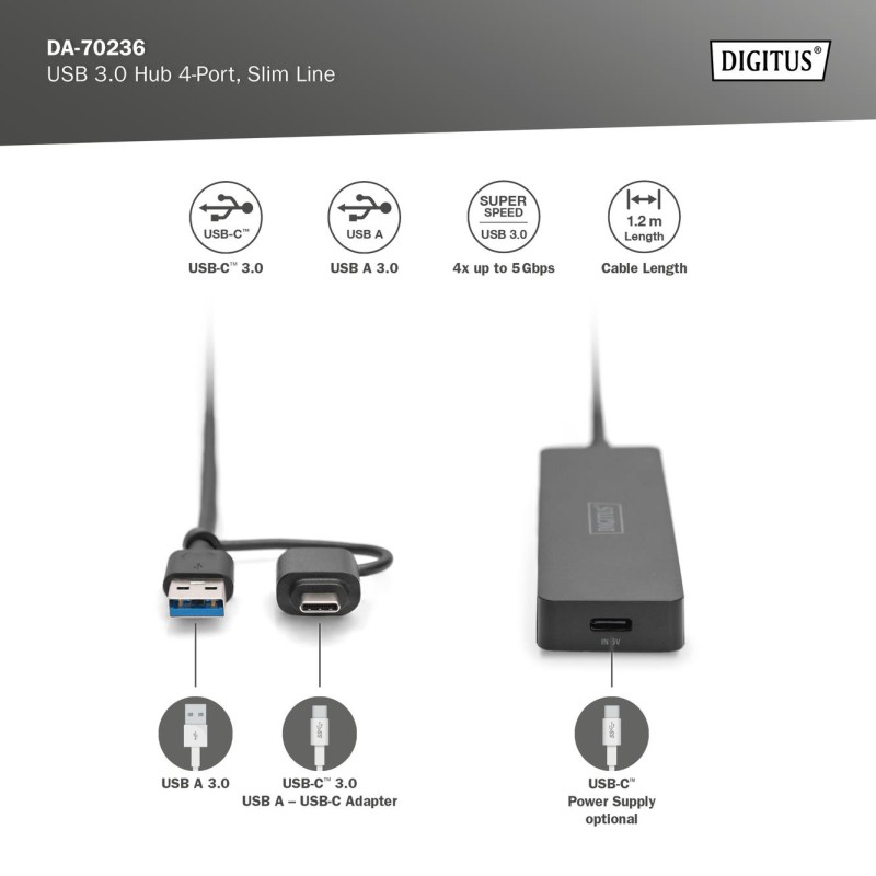 Hub USB 3.0/Koncentrator DIGITUS 4-portowy SlimLine US... | PartsPC.pl