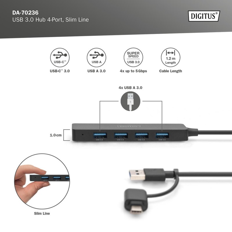 Hub USB 3.0/Koncentrator DIGITUS 4-portowy SlimLine US... | PartsPC.pl
