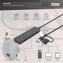 Hub USB 3.0/Koncentrator DIGITUS 4-portowy SlimLine US... | PartsPC.pl