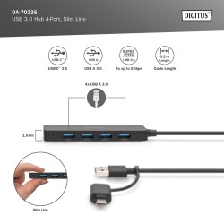Hub USB 3.0/Koncentrator DIGITUS 4-portowy SlimLine USB A + … | PartsPC.pl