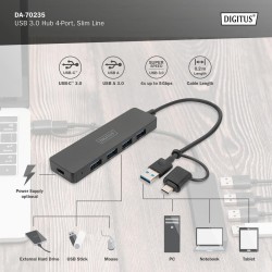 Hub USB 3.0/Koncentrator DIGITUS 4-portowy SlimLine USB A + … | PartsPC.pl