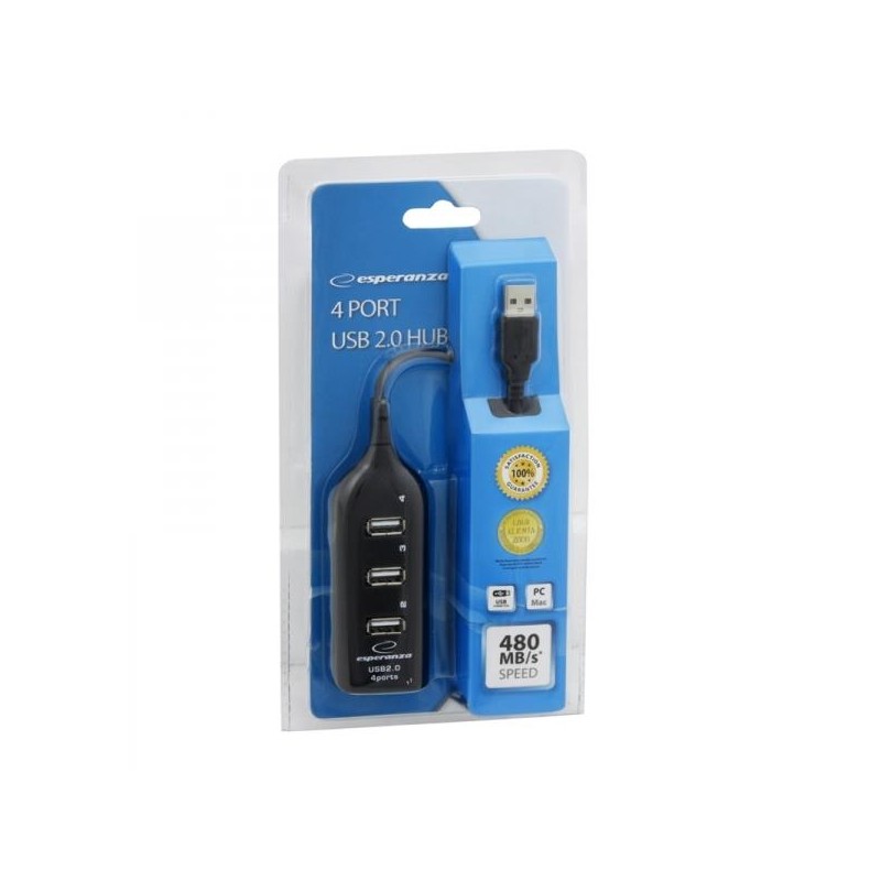 Hub USB Esperanza EA116 4xUSB 2.0 czarny | PartsPC.pl