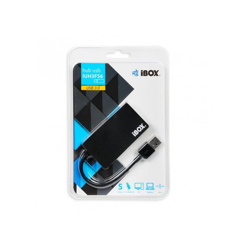 Hub USB iBOX IUH3F56 4xUSB 3.0, SLIM czarny