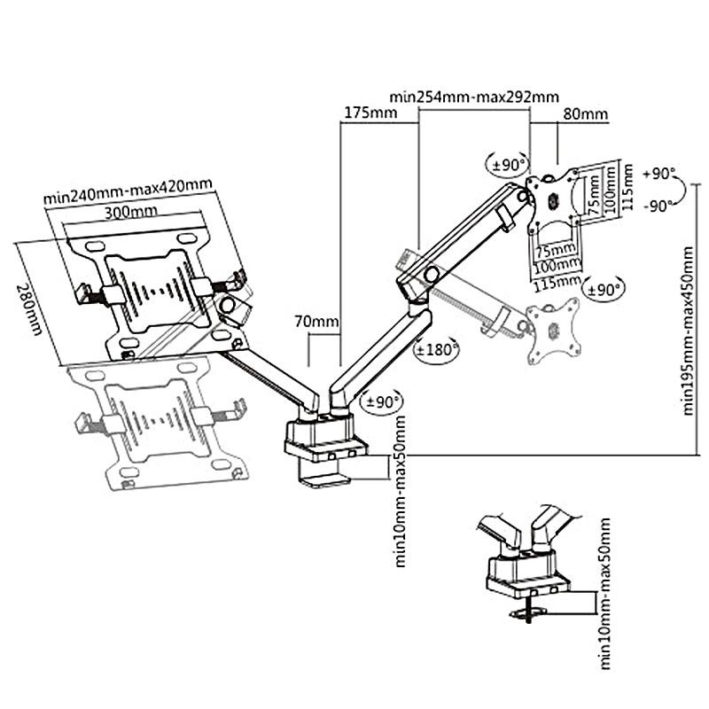 Uchwyt biurkowy podwójny do monitora i laptopa Maclean MC-813 17"-32" 2x8kg
