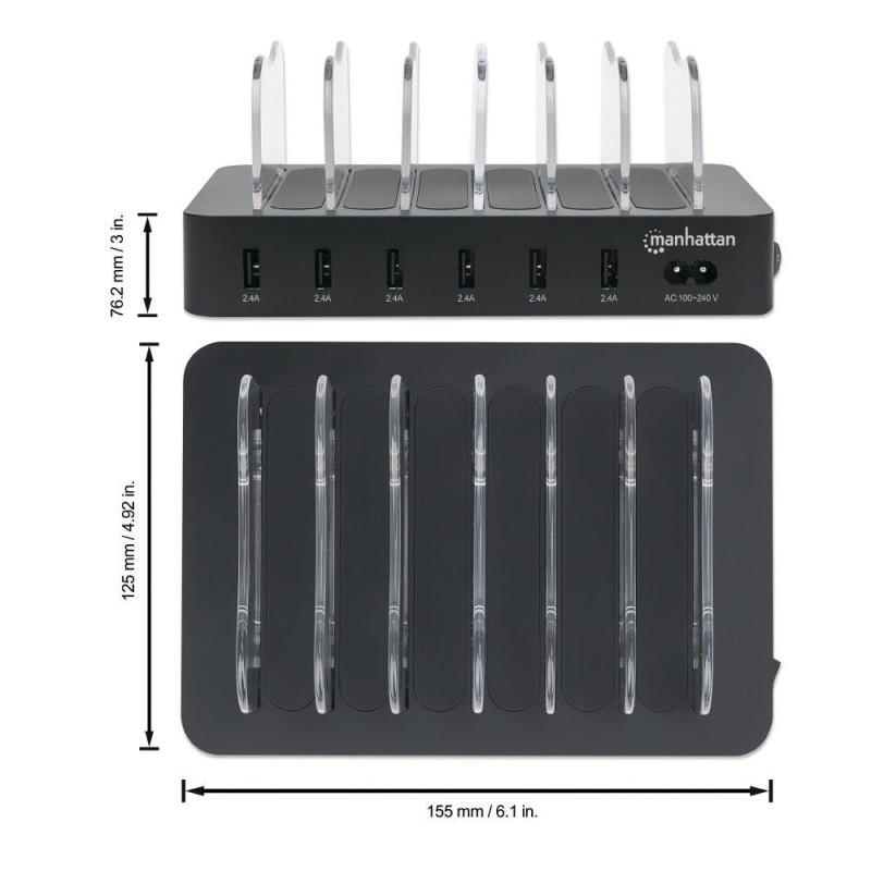 Stacja ładująca Manhattan 6-Portowa USB-A | PartsPC.pl