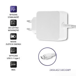 Zasilacz sieciowy 45W 20V 2.25A USB-C Biały | PartsPC.pl