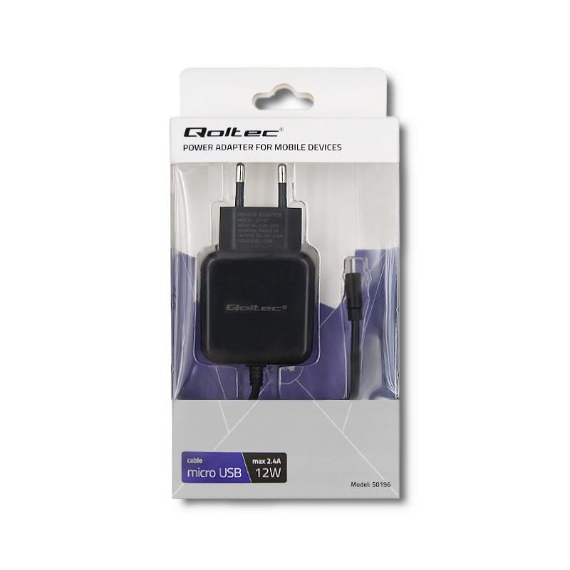 Ładowarka sieciowa 5V | 2.4A | 12W | Micro USB | Czarna | PartsPC.pl