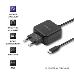 Ładowarka sieciowa 5V | 2.4A | 12W | Micro USB | Czarna | PartsPC.pl