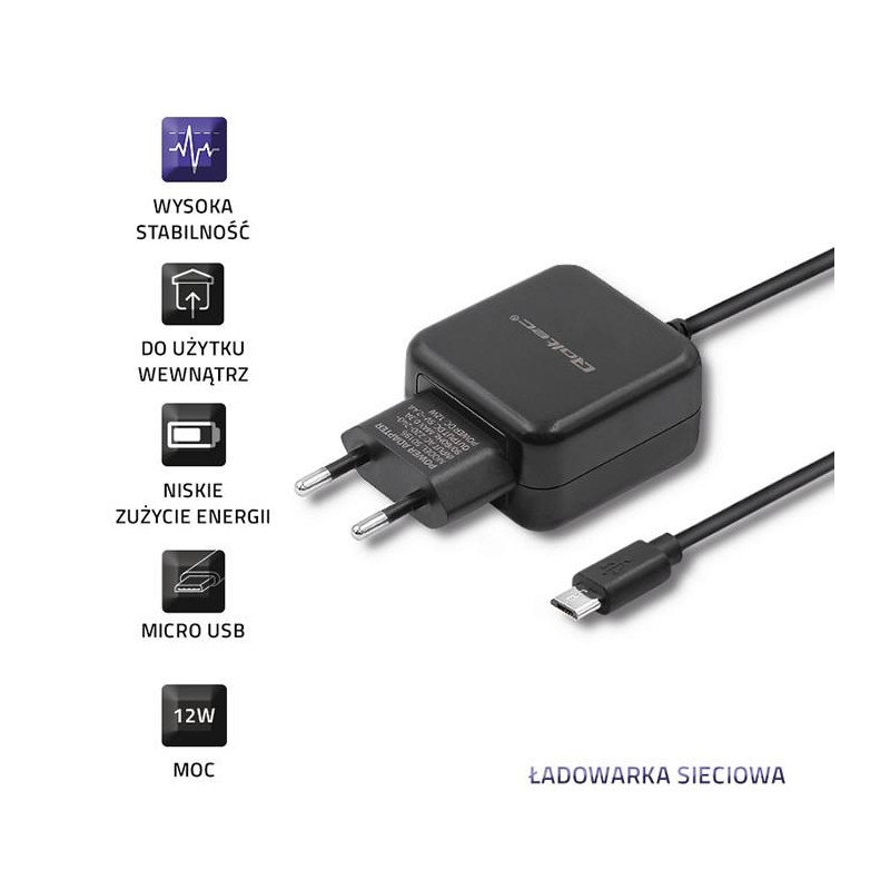Ładowarka sieciowa 5V | 2.4A | 12W | Micro USB | Czarna | PartsPC.pl