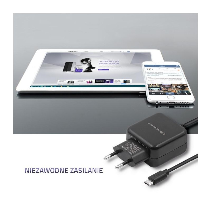 Ładowarka sieciowa 5V | 2.4A | 12W | Micro USB | Czarna | PartsPC.pl