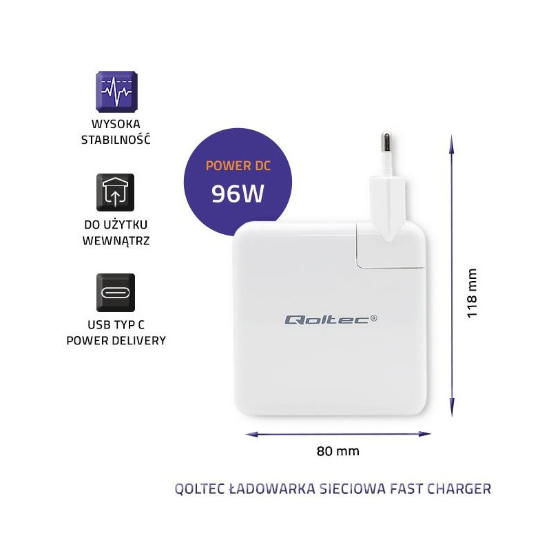 Ładowarka sieciowa FAST 96W | 5-20V | 3-4.7A | USB C PD | Bi… | PartsPC.pl