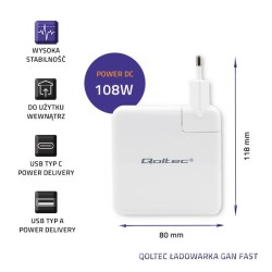 Ładowarka GaN FAST 108W | 5-20V | 3-4.7A | USB C | Biała | PartsPC.pl
