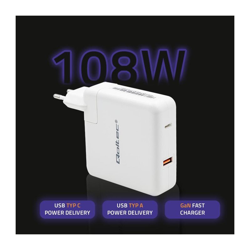 Ładowarka GaN FAST 108W | 5-20V | 3-4.7A | USB C | Biała | PartsPC.pl