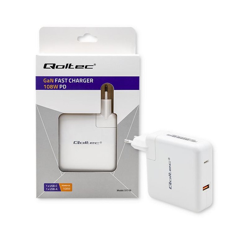 Ładowarka GaN FAST 108W | 5-20V | 3-4.7A | USB C | Biała | PartsPC.pl