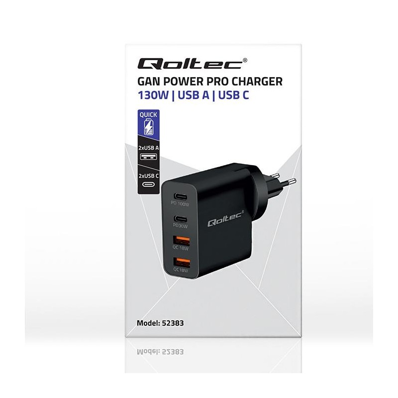 Ładowarka GaN Power Pro | 2xUSB-C | 2xUSB | 130W | 5-20V | 1… | PartsPC.pl